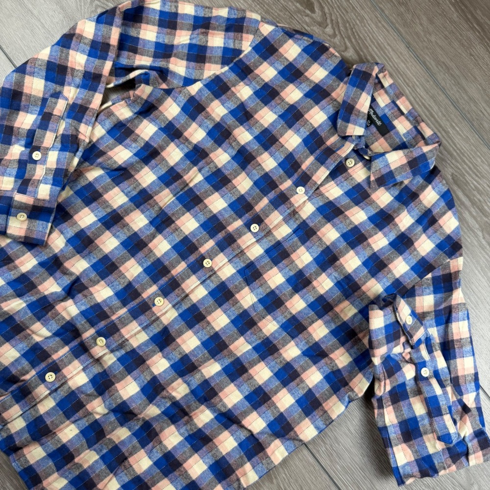 Madewell Womens Button Down Shirt Flannel Plaid Blue Pink XS NB548